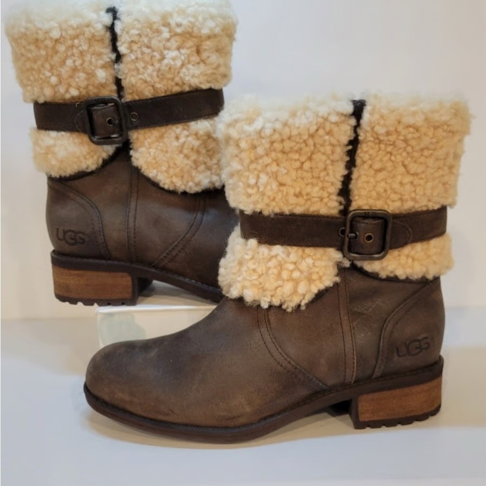 UGG Tan Shearling Buckle Boots